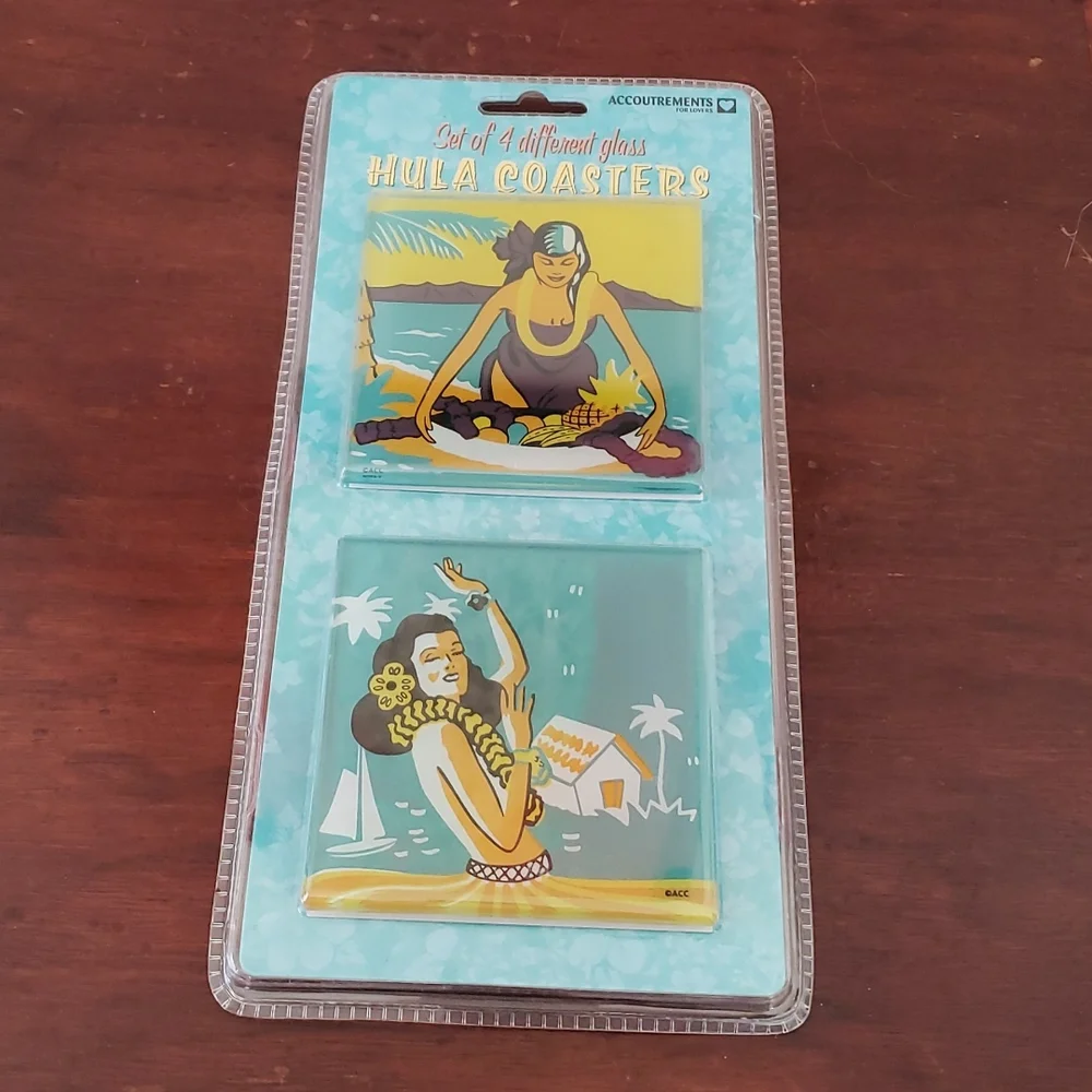 NWT Hula Glass Coasters 2003 Set of 4